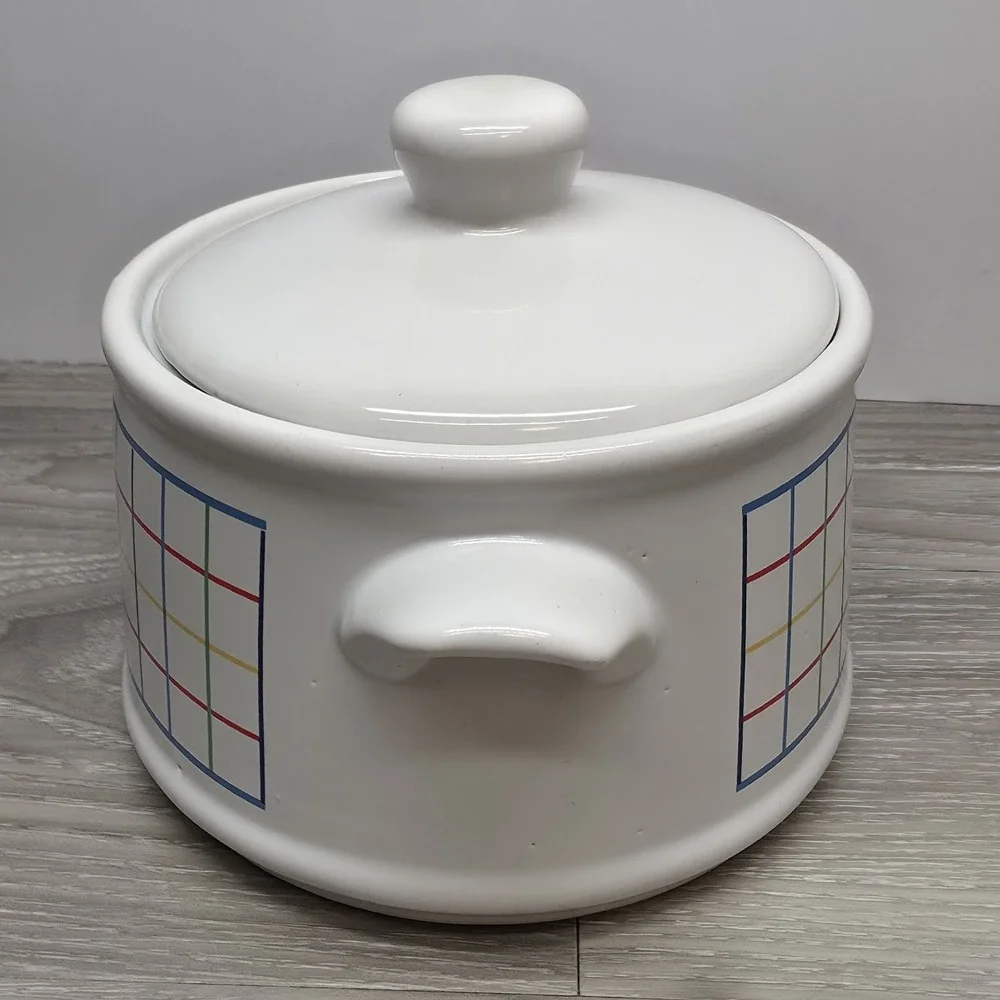 Mt Clemens Pottery Mardi Gras Collection Ceramic Canister Crock White Vintage